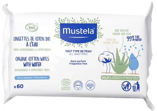 Mustela Lingettes de Coton Bio à l'Eau
